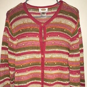 TALBOTS Cardigan Sweater Size L Mercerized Cotton Beaded Vintage EUC